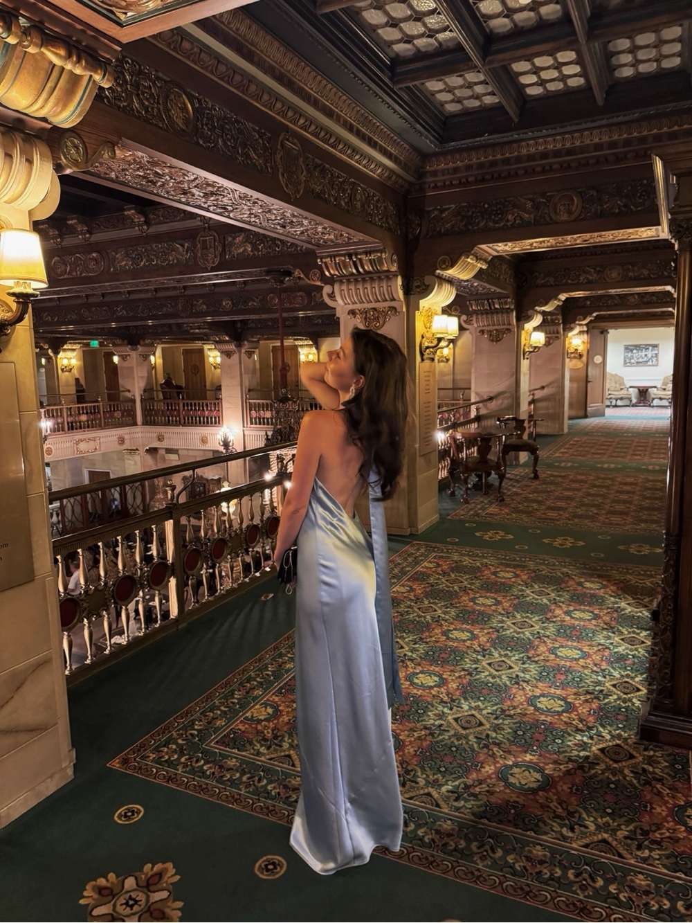 Quince Light Blue Halter Satin Maxi Dress